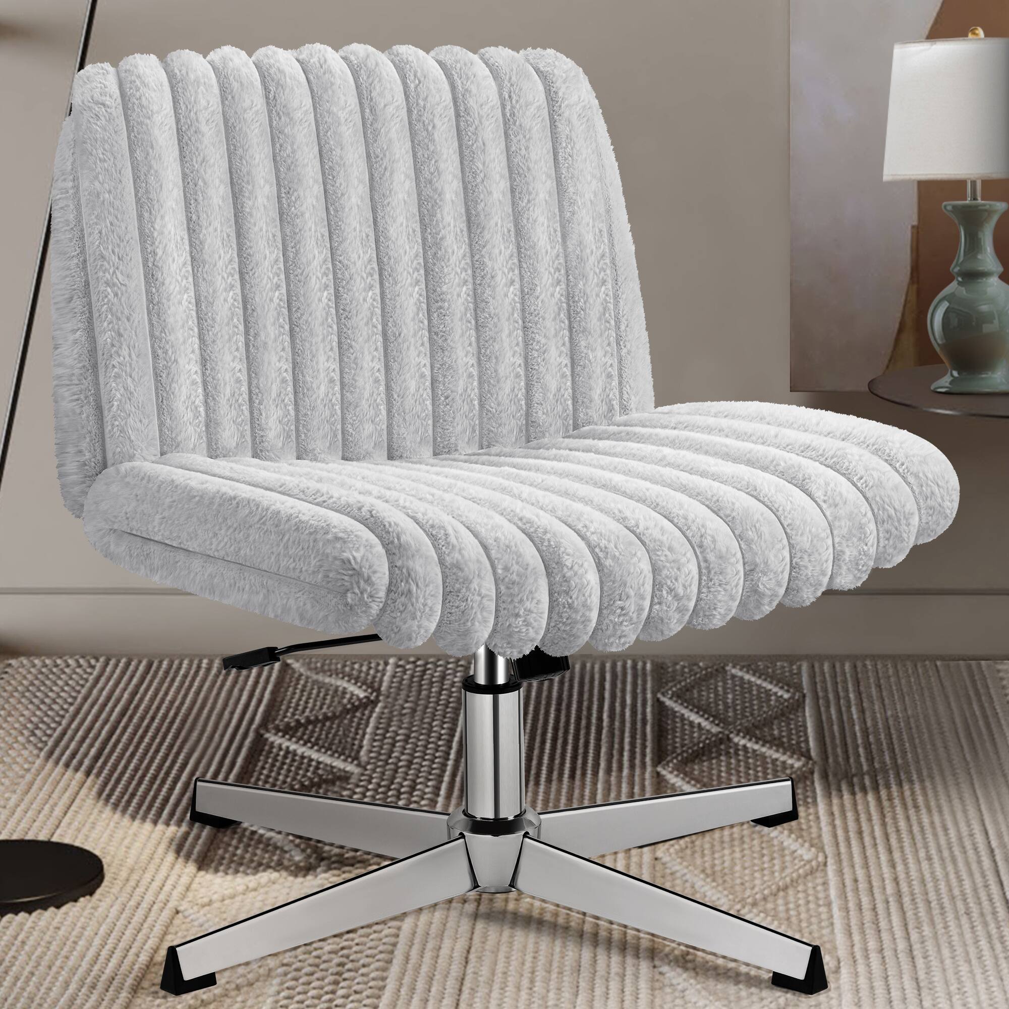 Alt View 4. KERDOM - Wider Seat Criss Cross Chair, Armless Ergonomic Office Chair No Wheels, Soft Velvet Vanity Makeup Chair For Home Bedroom - Grey.