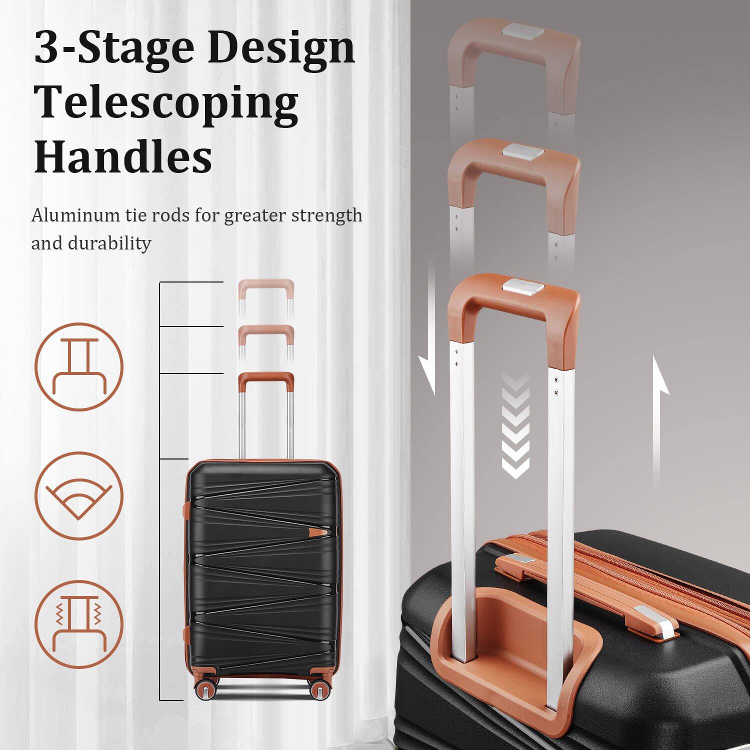 3-Stage Design Telescoping Handles  
Aluminum tie rods for greater strength and durability