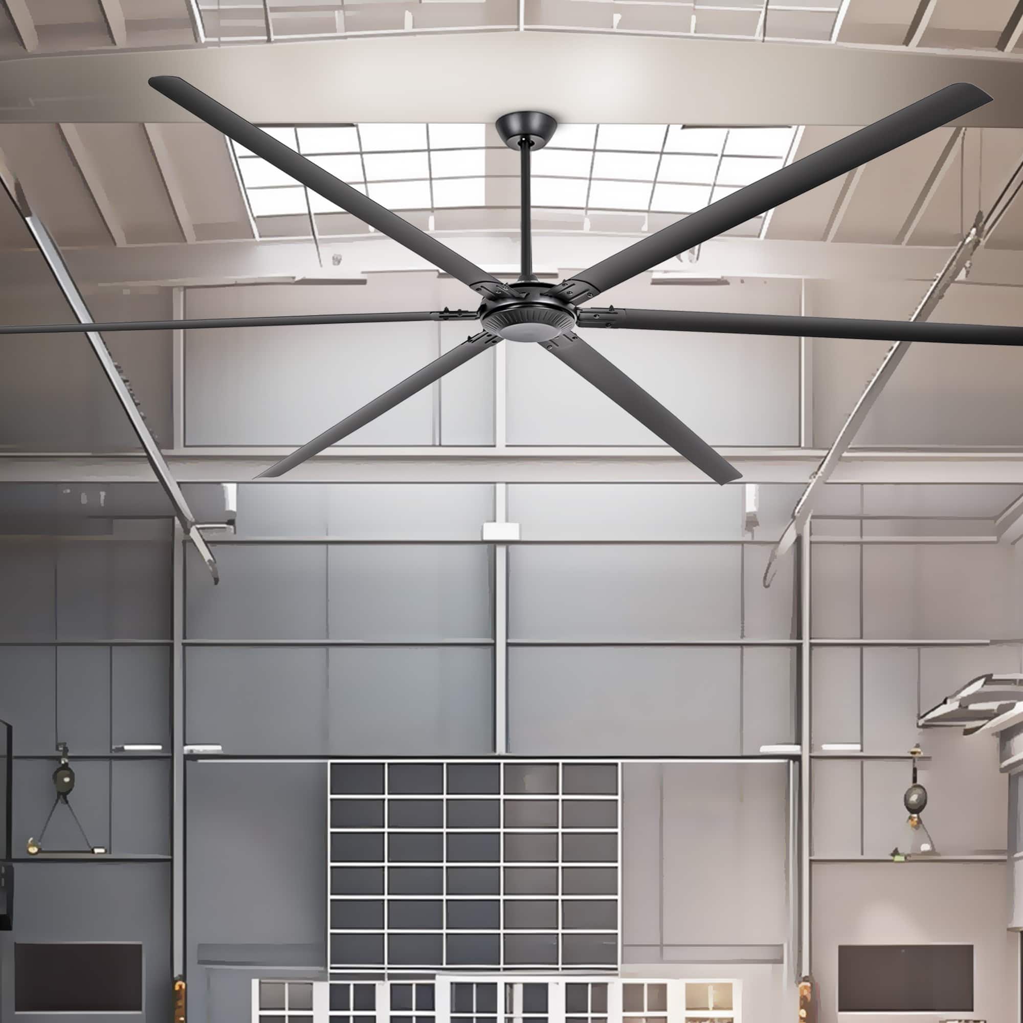 Parrot Uncle - 120 Inch Industrial Aluminum 6 Blade DC Motor Large HVLS Ceiling Fan No Light - Black