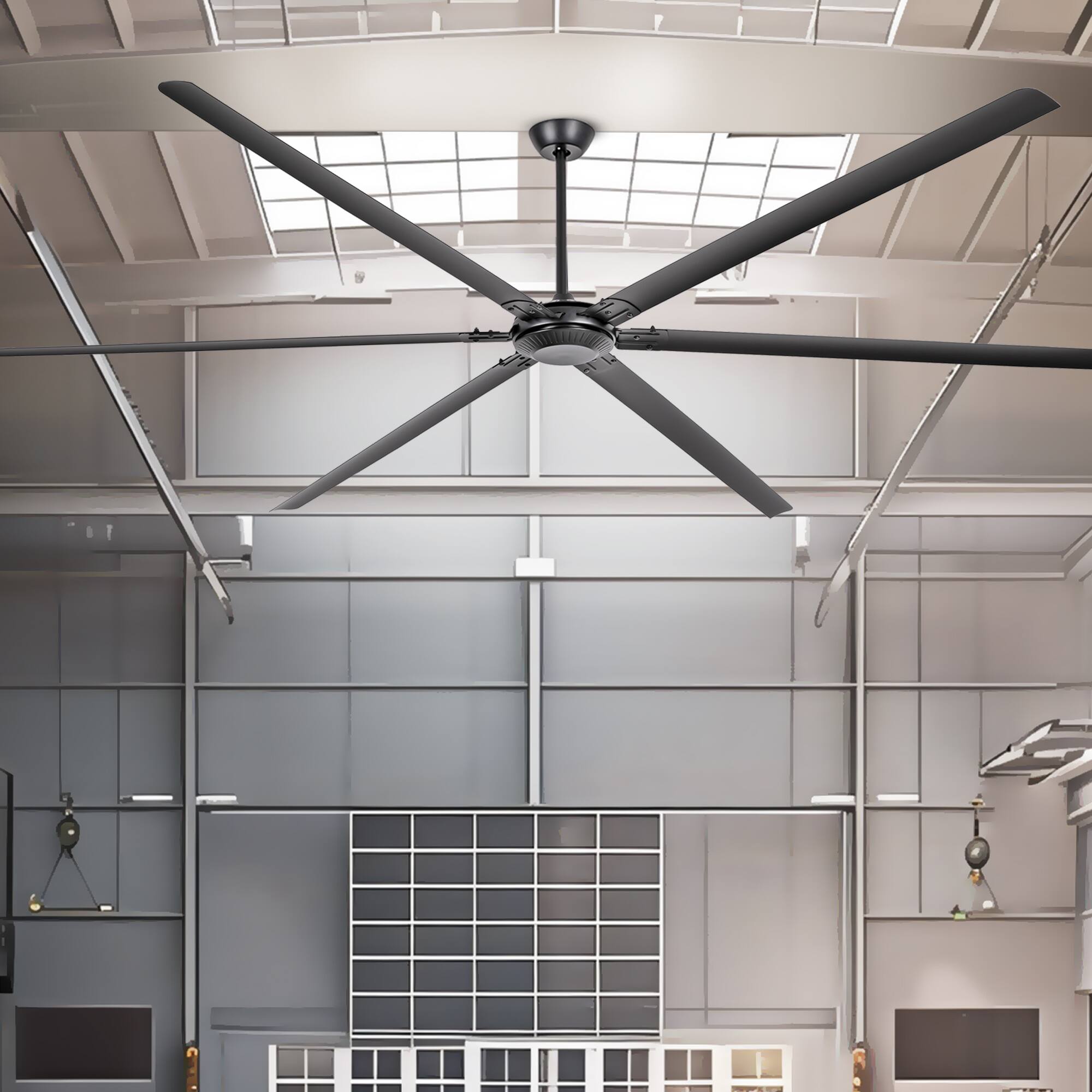 Front. Parrot Uncle - 120 Inch Industrial Aluminum 6 Blade DC Motor Large HVLS Ceiling Fan No Light - Black.