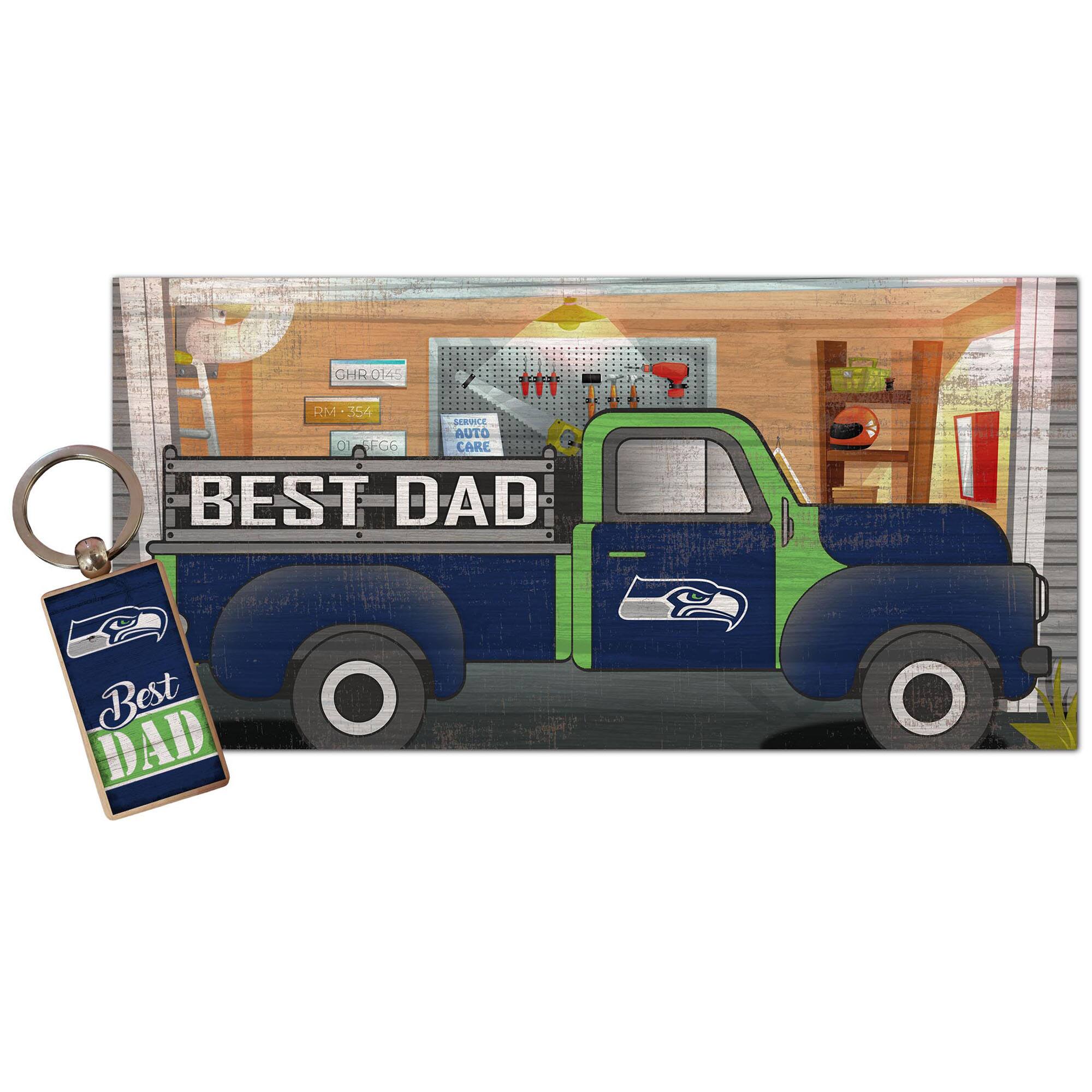Seattle Seahawks 6'' x 12'' Best Dad Truck Sign & Key Chain Bundle