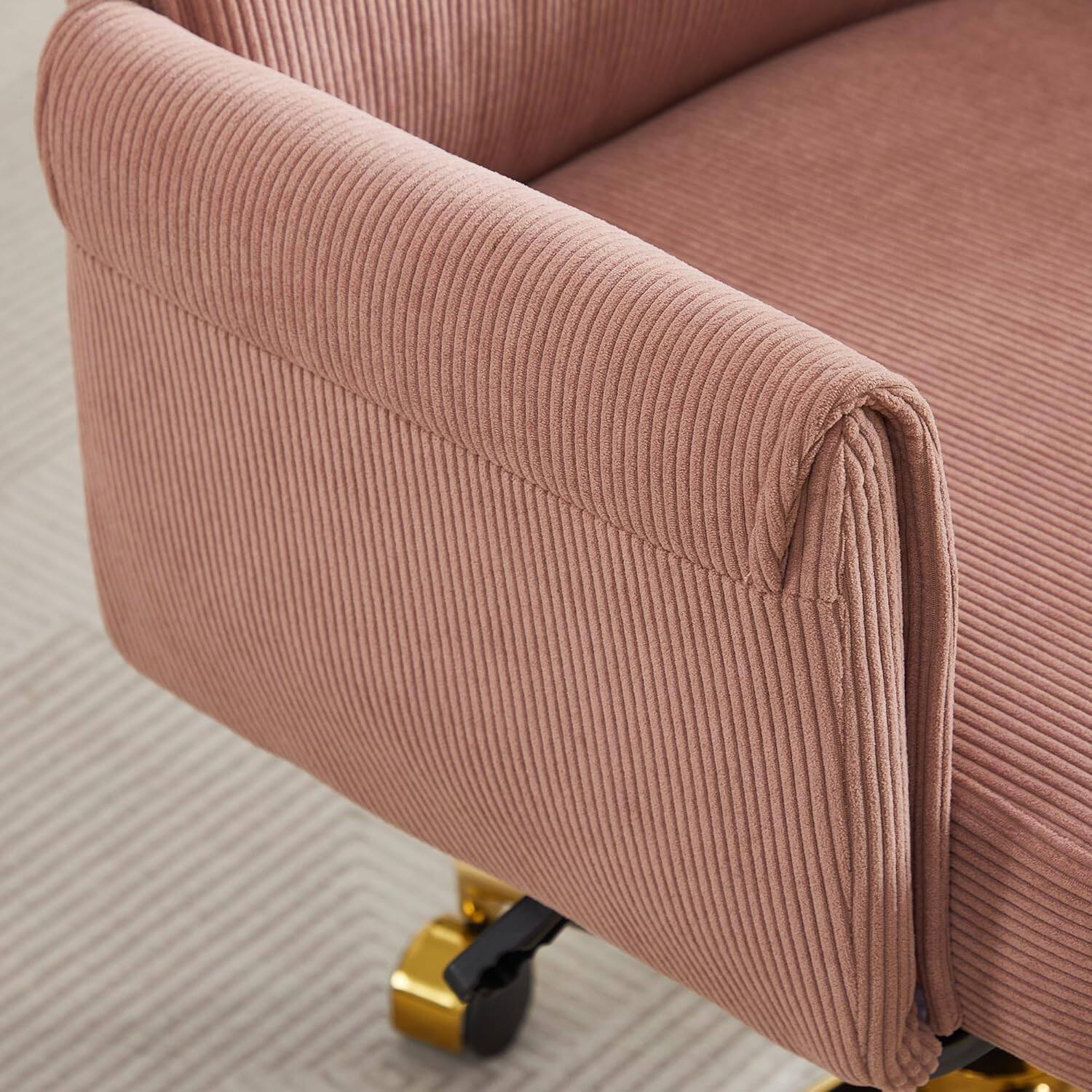 Alt View 3. Trinkets Crazed - Stripes Velvet 360°Swivel Desk Chair, Modern Height Adjustable Home Office Armchair with Gold Base and Wheels - pink.