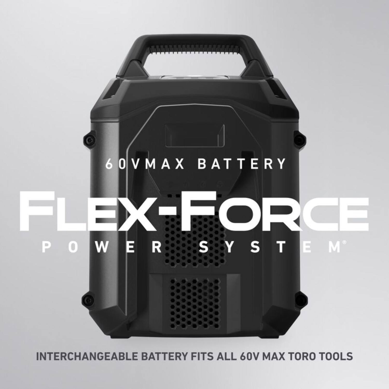 60V MAX BATTERY FLEX-FORCE POWER SYSTEM  
INTERCHANGEABLE BATTERY FITS ALL 60V MAX TORO TOOLS