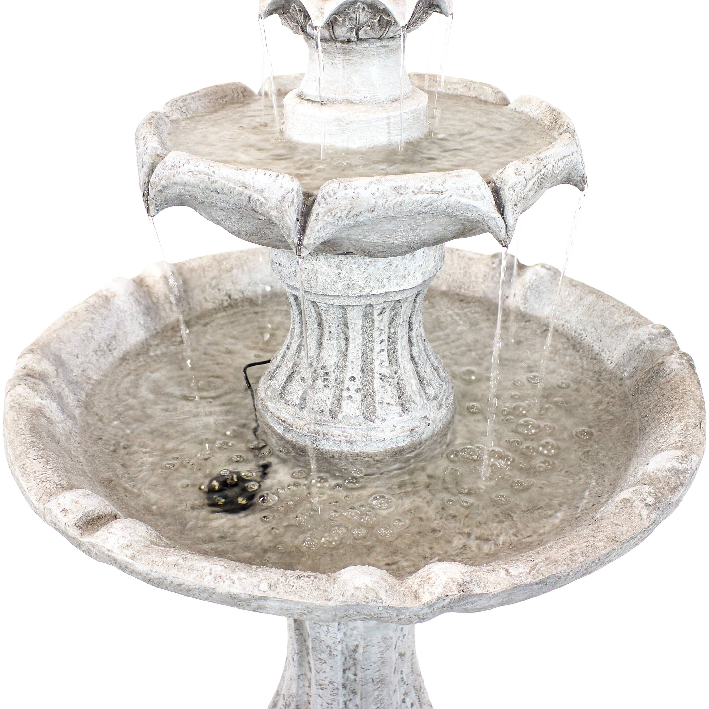 Alt View 10. Sunnydaze - Arcade Resin Outdoor 2-Tier Solar Fountain with Battery - White.
