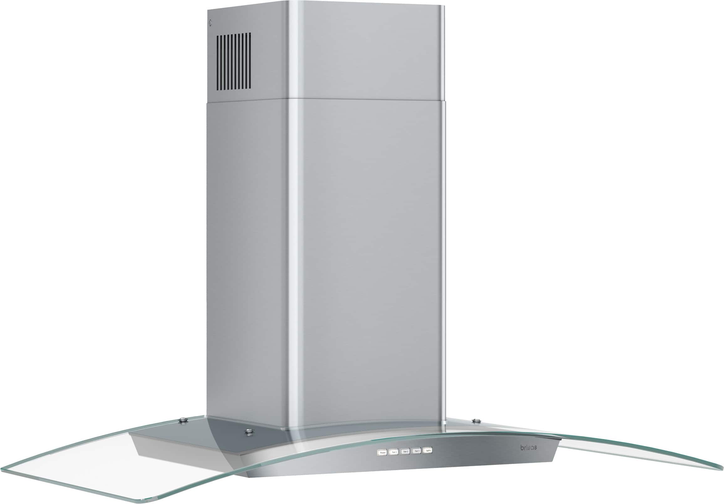 Left. Zephyr - Brisas 36 in. 600 CFM Curved Glass Wall Mount Range Hood with LED Lights - Stainless Steel + Glass.