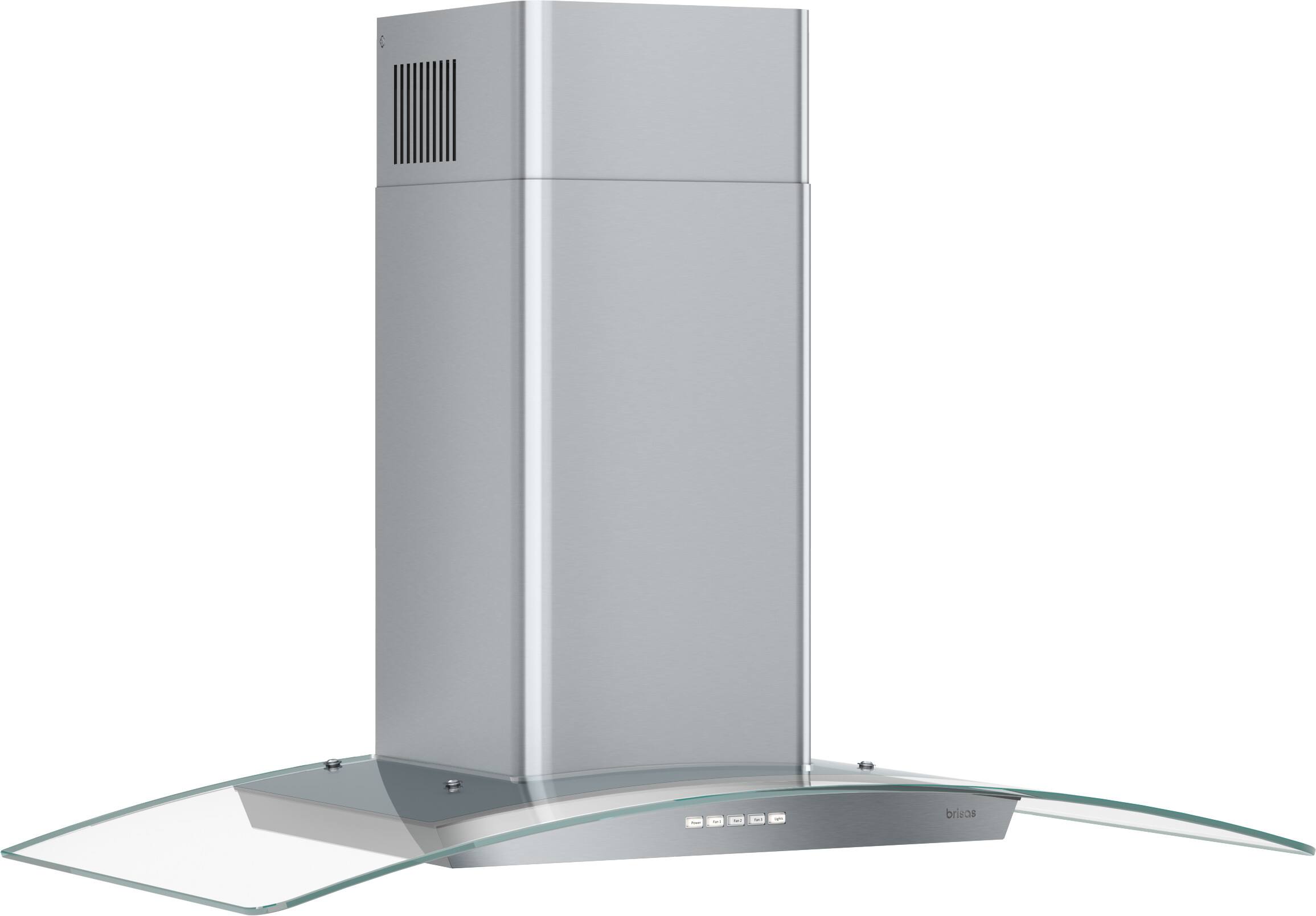 Left. Zephyr - Brisas 36 in. 600 CFM Curved Glass Wall Mount Range Hood with LED Lights - Stainless Steel + Glass.