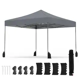 Costway - Pop up Canopy Tent, Heavy-duty Easy Setup Gazebo Shelter with Wheeled Bags - Gray