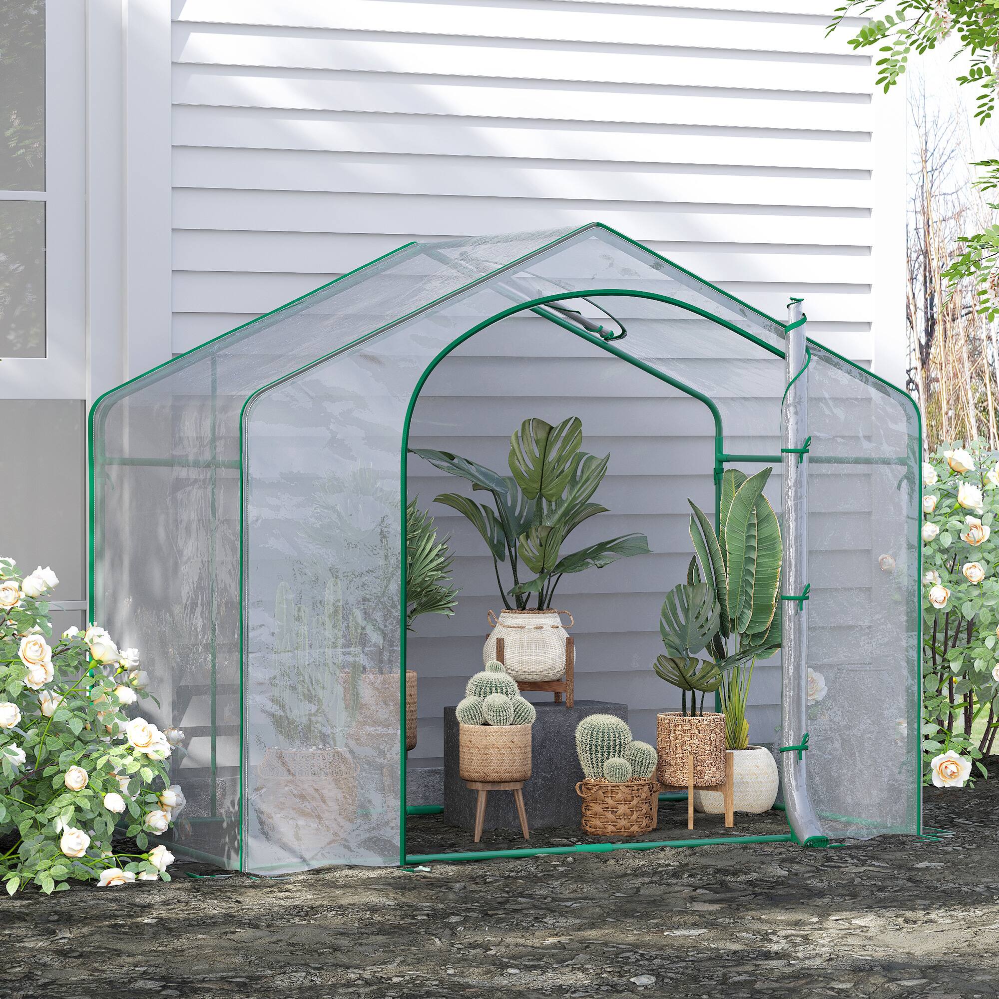Alt View 1. Outsunny - 6' x 3' x 5' Portable Walk-in Greenhouse, Steel Frame Garden Hot House with Zipper Door and Top Vent for Saplings.