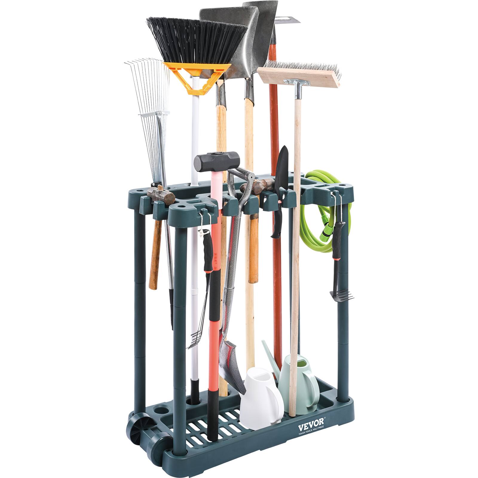 Front. VEVOR - Garden Tool Organizer, 10 Slots, Yard Tool Tower Rack for Garage Organization and Storage - Green.