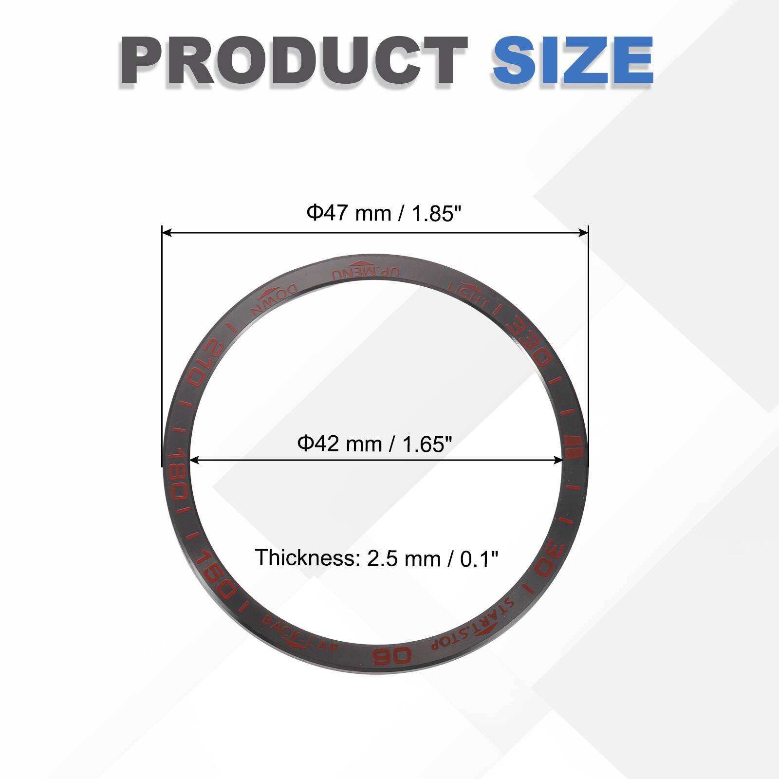 PRODUCT SIZE  
47 mm / 1.85"  
42 mm / 1.65"  
Thickness: 2.5 mm / 0.1"