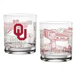 Indigo Falls - Oklahoma Sooners Two-Pack 14oz. Campus Line Art Glass - Multicolor