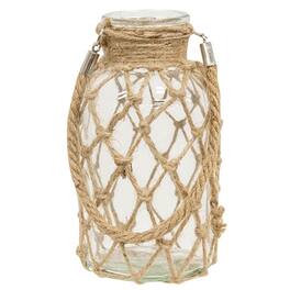 BreeBe - Glass Vase with Rope Net 4" dia x 8.25"H - Clear, Natural