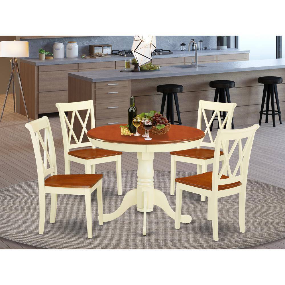 Back. East West Furniture - Dining Room Set Buttermilk & Cherry - Brown.