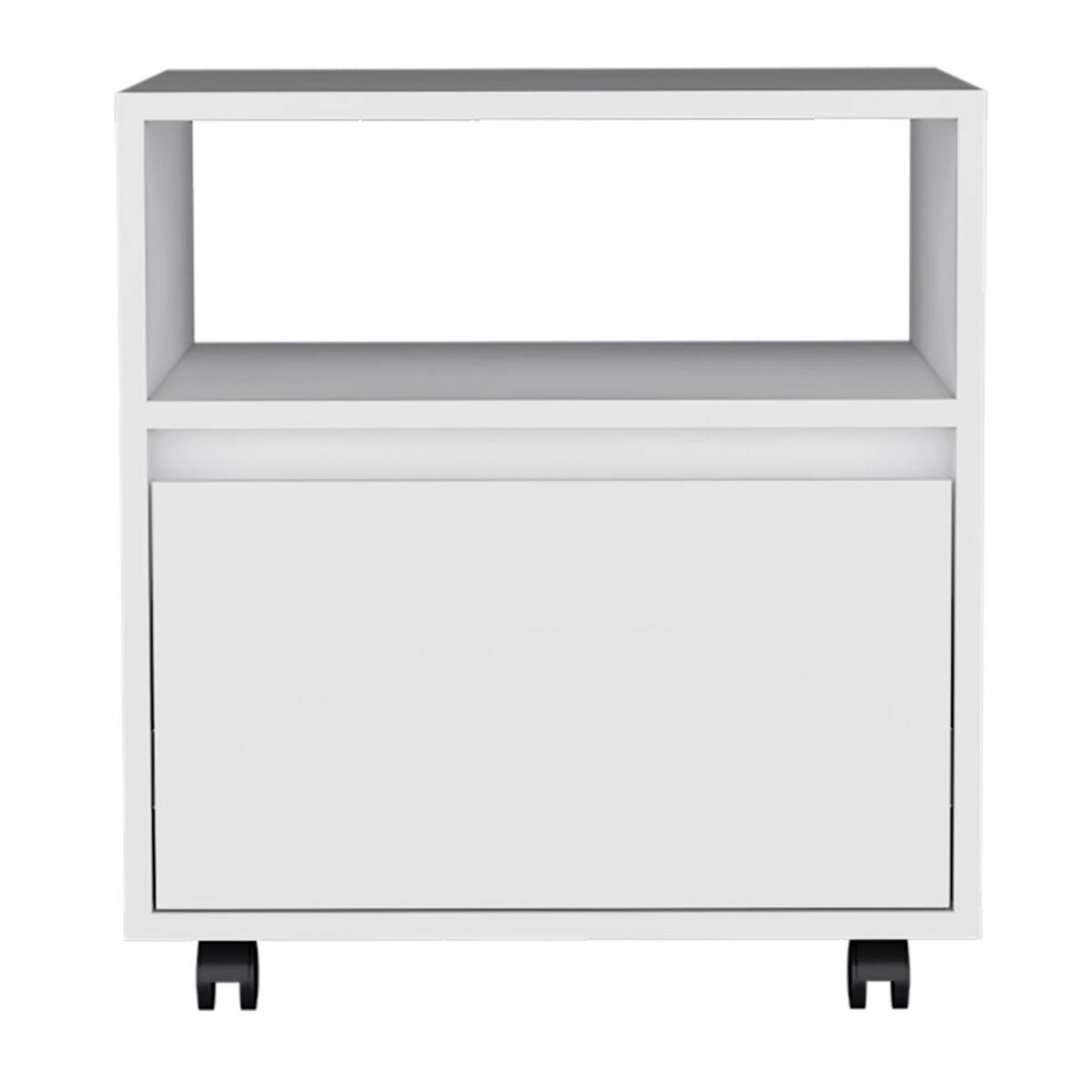 Angle. Loheer - Loheer White Nightstand with Drawer, Caster Wheels and Divided Shelf for Bedroom - White.
