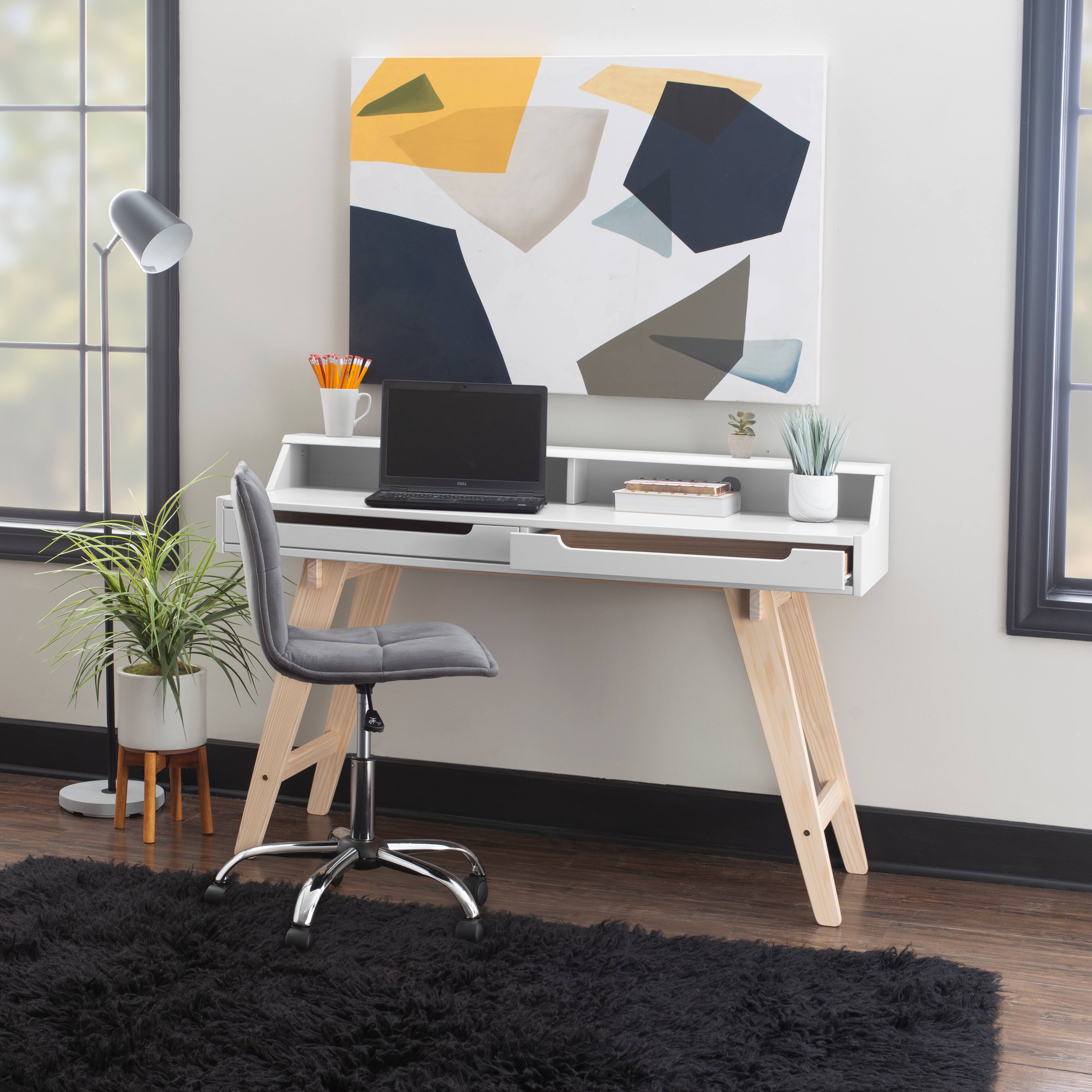 Alt View 19. Linon Home Décor - Stanley Two-Drawer Desk With Hutch Shelf - Natural & White.