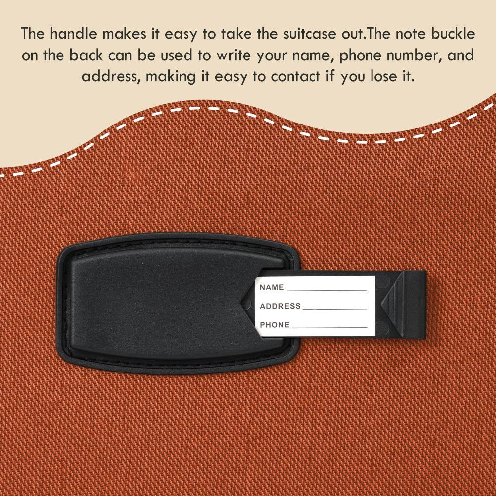The handle makes it easy to take the suitcase out. The note buckle on the back can be used to write your name, phone number, and address, making it easy to contact if you lose it.

NAME  
ADDRESS  
PHONE