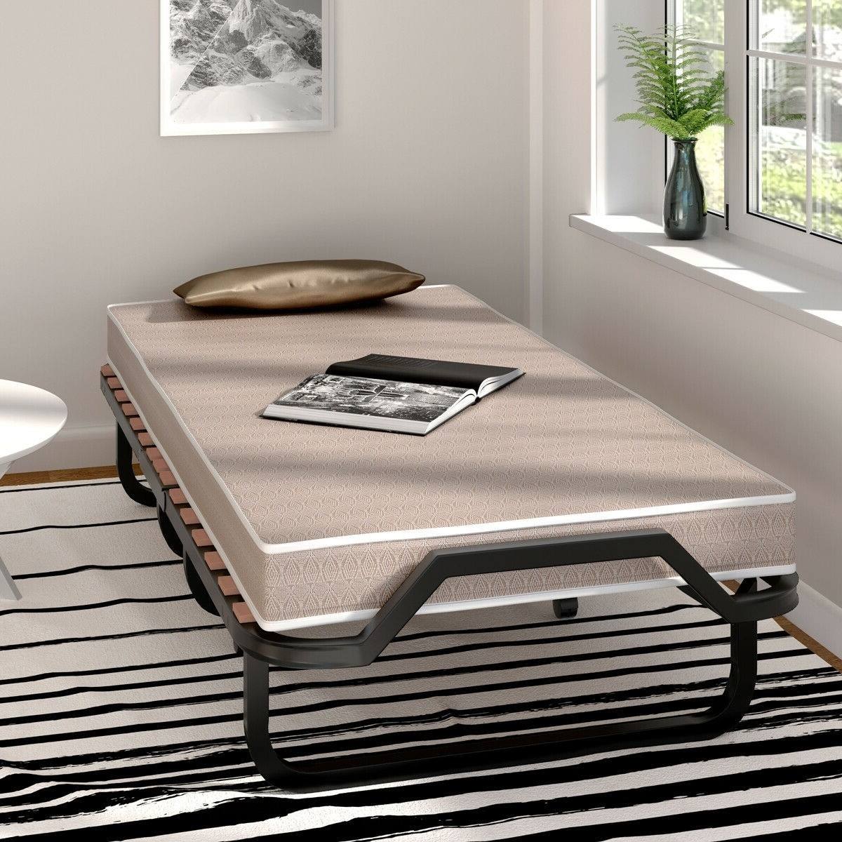 Left. Hivvago - Hivvago Rollaway Bed with Casters Wheels and Folding Memory Foam Mattress - Beige.