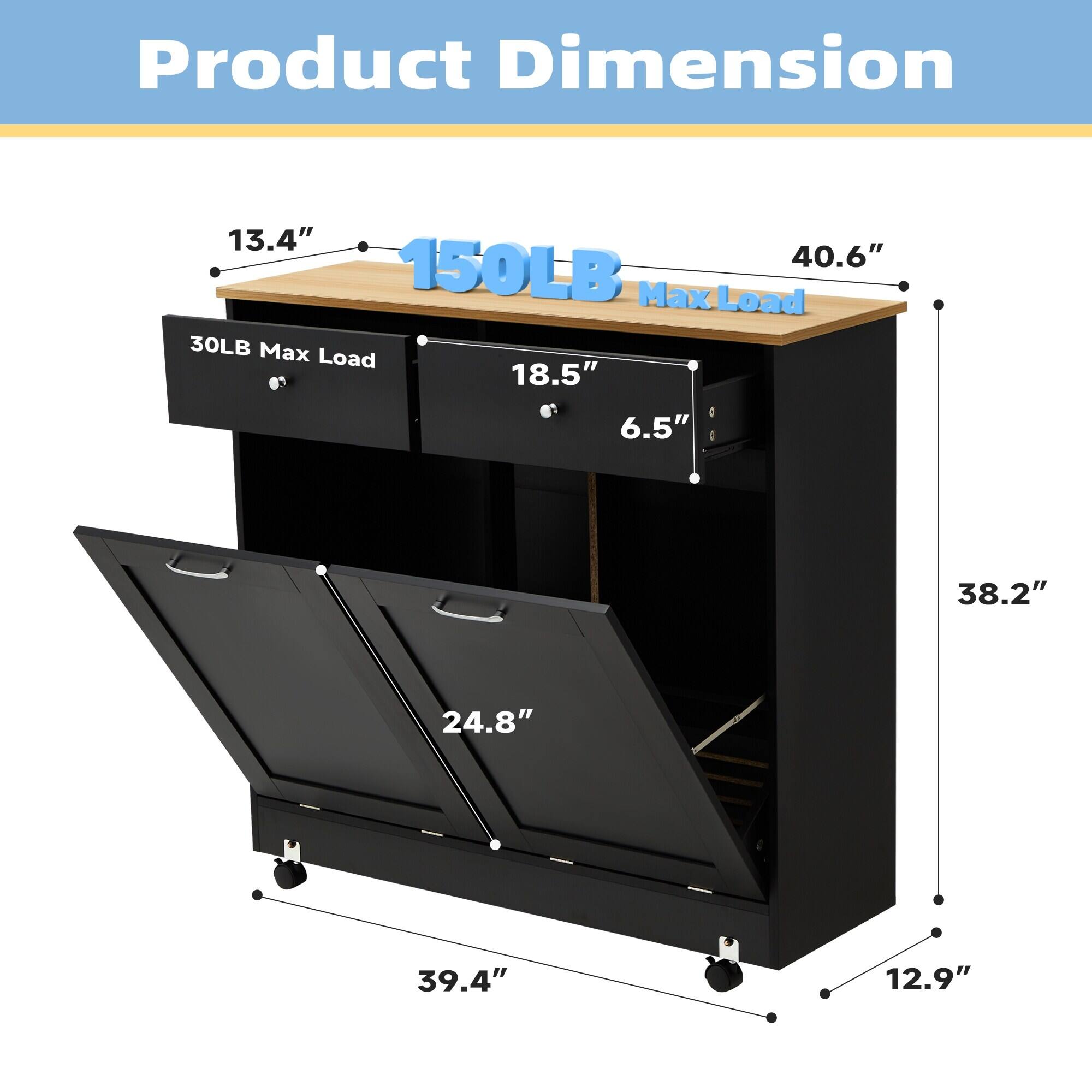 Product Dimension

- 13.4" (Width)
- 40.6" (Height)
- 150LB Max Load
- 30LB Max Load
- 18.5" (Drawer Width)
- 6.5" (Drawer Height)
- 38.2" (Total Height)
- 24.8" (Drawer Slide Length)
- 39.4" (Base Width)
- 12.9" (Base Depth)