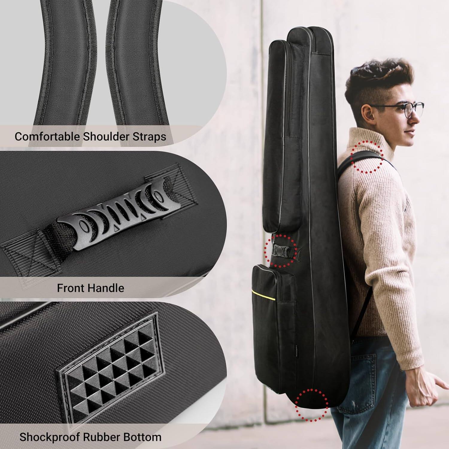 Comfortable Shoulder Straps  
Front Handle  
Shockproof Rubber Bottom