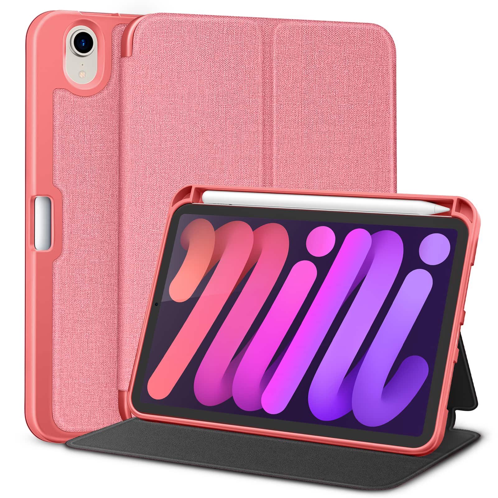 DTTO - Case for iPad mini 7 (A17 Pro) Case 2024, iPad mini 6th Generation Case 2021, with Pencil Holder, Multi-Angle Stand - Pink