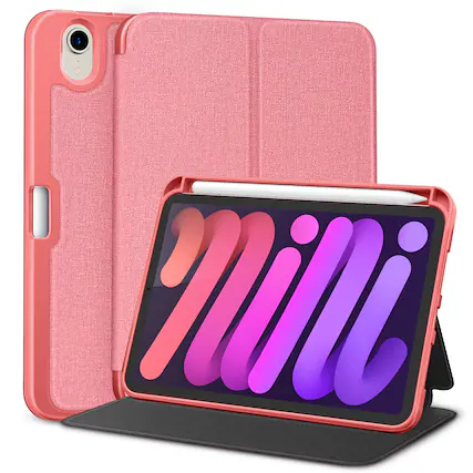 Front. DTTO - Case for iPad mini 7 (A17 Pro) Case 2024, iPad mini 6th Generation Case 2021, with Pencil Holder, Multi-Angle Stand - Pink.