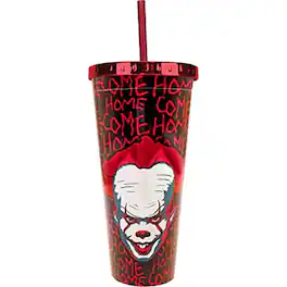 Spoontiques - It Pennywise Metallic Look Double Wall Insulated Acrylic Foil Cup with Straw 20 ounce - Multicolor