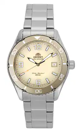 Orient - Mako III Stainless Steel Ivory Dial Solar Diver's RA-WJ0003S 200M Men's Watch - Silver, Ivory