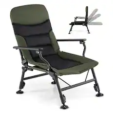 Front. Gymax - Gymax Oversized Foldable Fishing Chair Camping Chair w/ Large Adjustable Feet Armrest - Green.