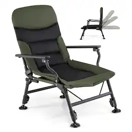 Gymax - Oversized Foldable Fishing Chair Camping Chair w/ Large Adjustable Feet Armrest - Green