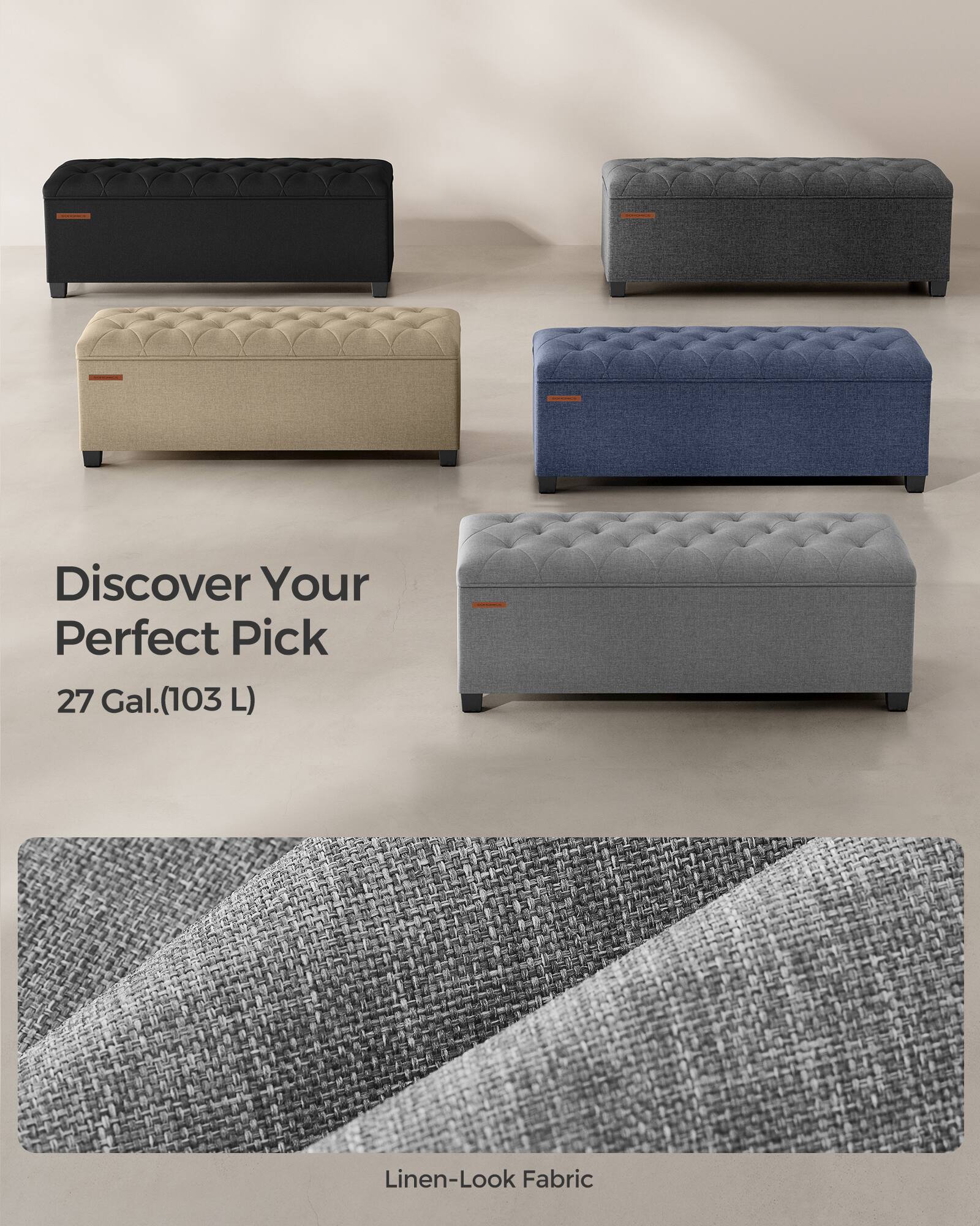 Discover Your Perfect Pick  
27 Gal. (103 L)  

Linen-Look Fabric