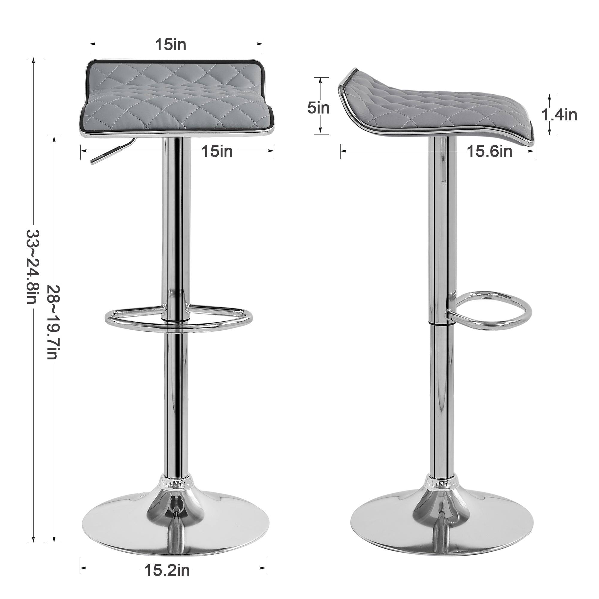 - Seat width: 15in
- Seat depth: 15in
- Seat height: 5in
- Backrest height: 1.4in
- Seat height range: 28~19.7in
- Overall height range: 33~24.8in
- Base diameter: 15.2in
- Seat depth: 15.6in