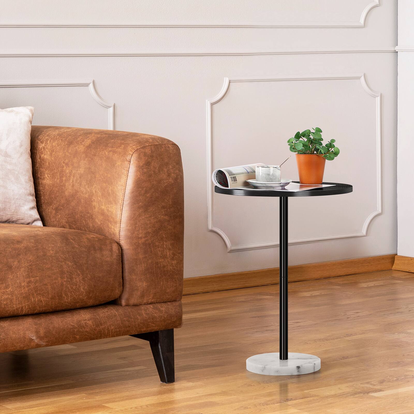 Alt View 2. Oumilen - Large Round Side Table with Marble Base, Black - White.