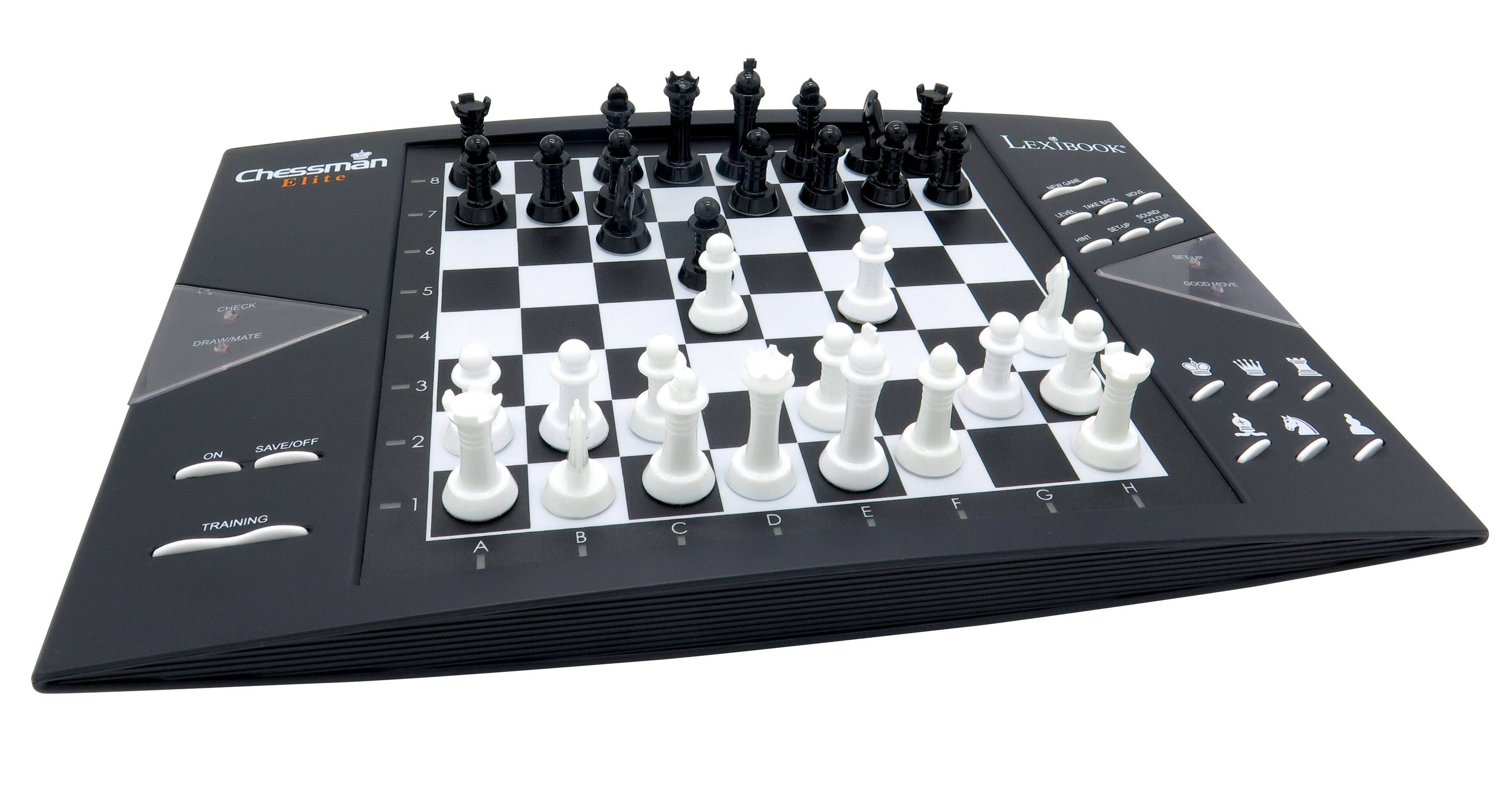 Chessman Elite n - 7 - 6 LExTBOOK Ce H6 SD  VAaca ASA T VST i CHECK - 5 ER SER DRAWIMATE 4 3 ON SAVE/OFF 2 TRAINING - 1 A B C D - E F G H I