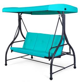 Costway - Converting Outdoor Swing Canopy Hammock 3 Seats Patio Deck Furniture - Black,Turquoise