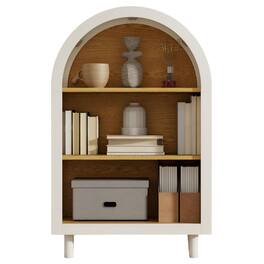 Ecooso - Arched Bookcase with 3 Shelves, Wooden Arched Top Storage Cabinet, Modern 3-Tier Bookshelf for Living Room & Entry - Oak,White