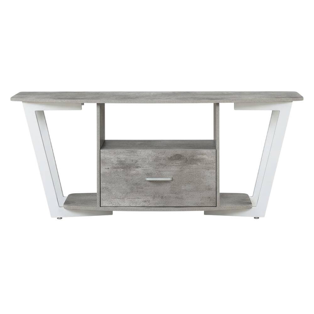Alt View 3. FurniFact - White powder-coated metal TV stand with shelves for 65-inch TVs - White.