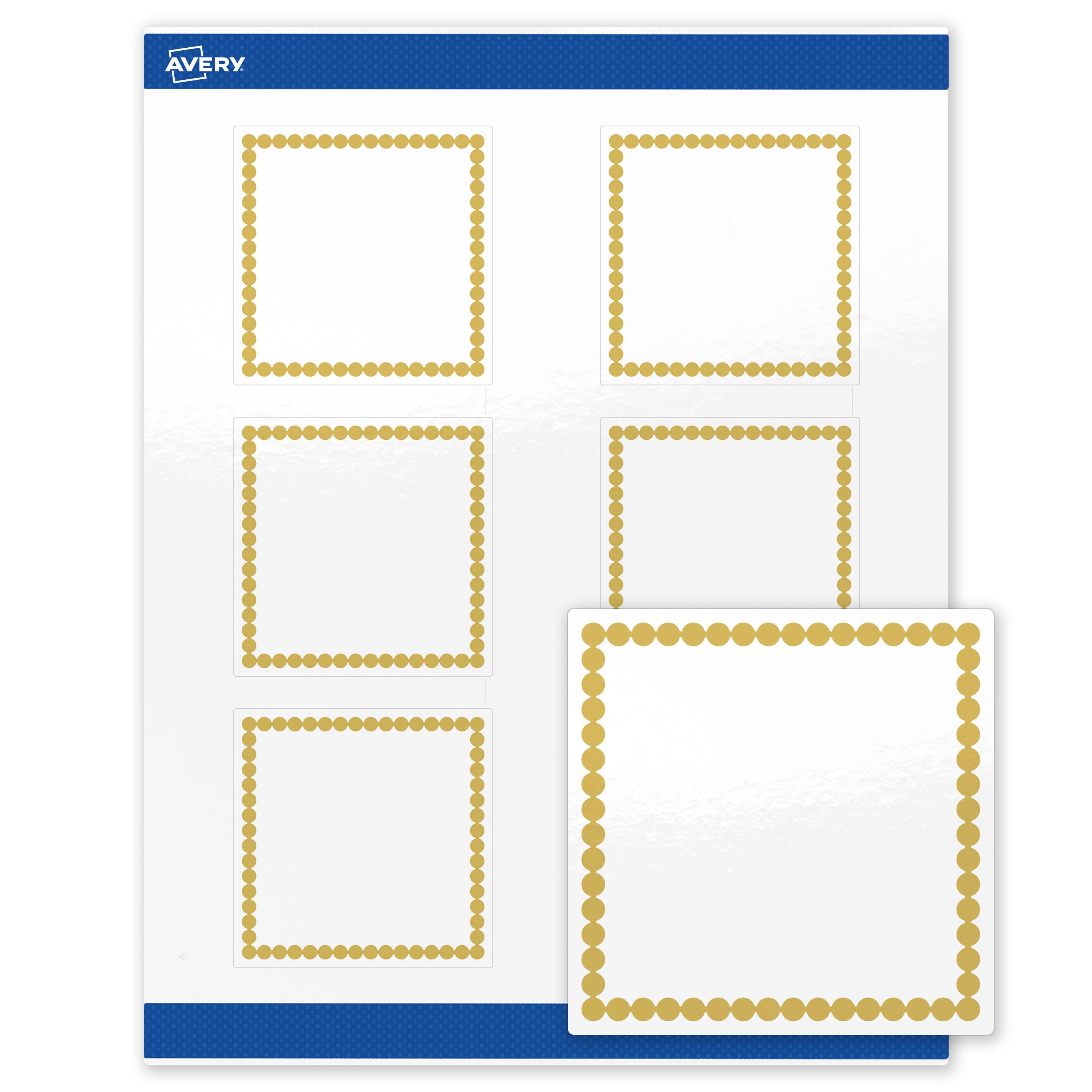 Front. Avery - Avery Labels, 3" x 3", Glossy White, Gold Beads Design - White.