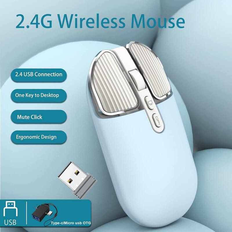 2.4G Wireless Mouse

- 2.4 USB Connection
- One Key to Desktop
- Mute Click
- Ergonomic Design

USB Type-c/Micro USB OTG