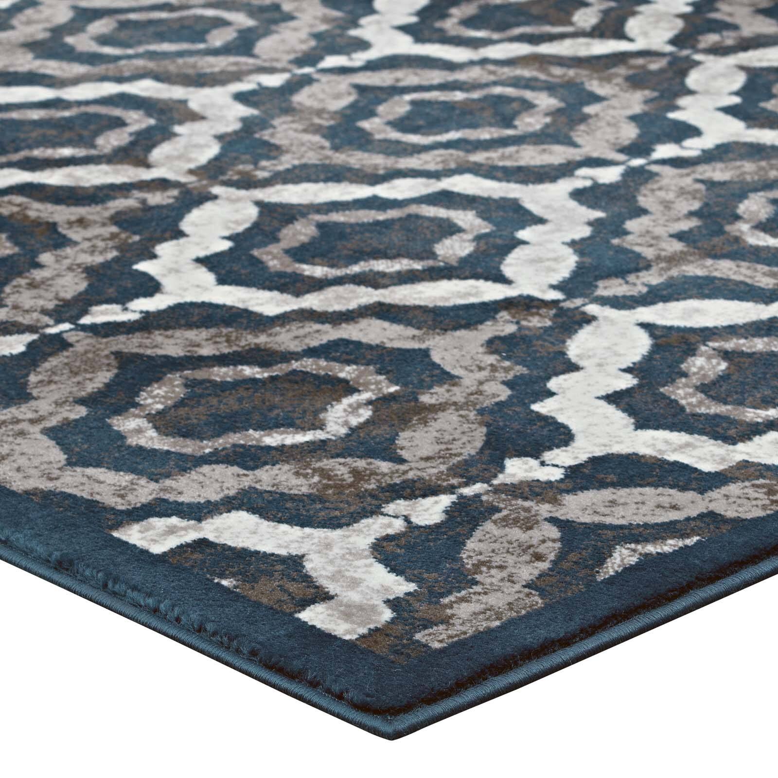 Alt View 2. Modway - Kalinda Rustic Vintage Moroccan Trellis Area Rug - Ivory Moroccan Blue and Brown.