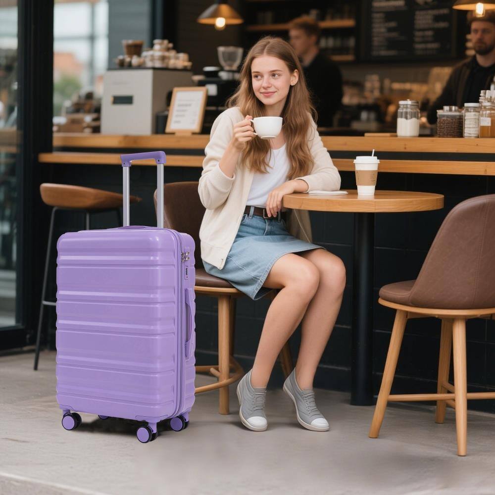 Angle. BreeBe - HIFINE TOURIST 3-Piece Luggage Set 20"/24"/28" ABS Spinner Suitcases, Carry-On, Matching Colors, Combination Lock - Blue+Purple.
