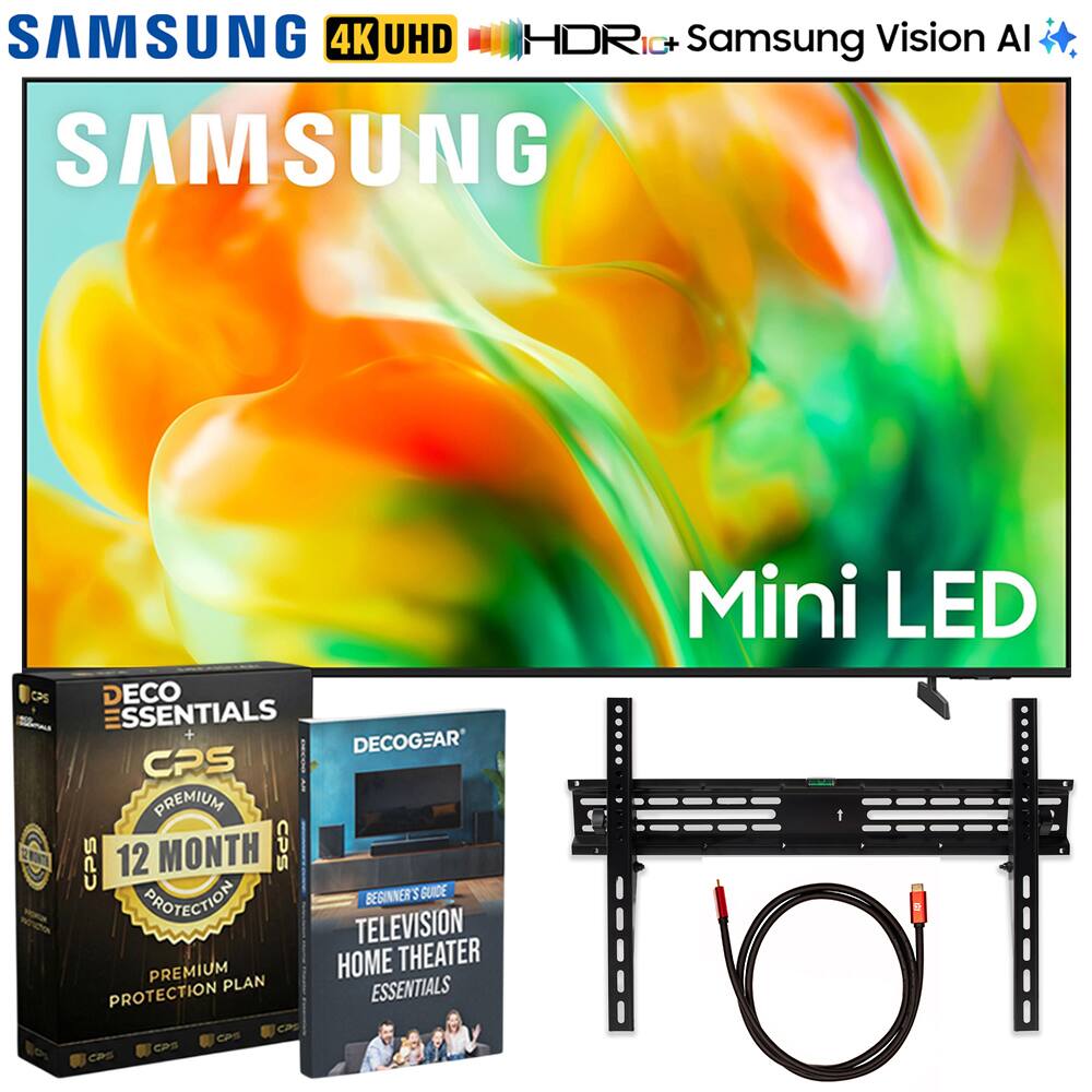 SAMSUNG 4K UHD HDR+ Samsung Vision AI  
SAMSUNG  
CPS  
DECO ESSENTIALS + DECOGEAR CPS PREMIUM  
CPS 12 MONTH CPS PROTECTION  
BEGINNER'S GUIDE TELEVISION PREMIUM HOME THEATER PROTECTION PLAN ESSENTIALS  
CAS CPS CPS CPS  
Mini LED