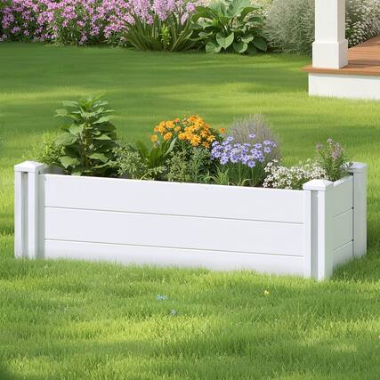 Front. PexFix - 39.2 in. W x 13 in. H Rectangle Vinyl PVC Planter Box Raised Garden Beds-Perfect for Patio and Backyard Use - White.