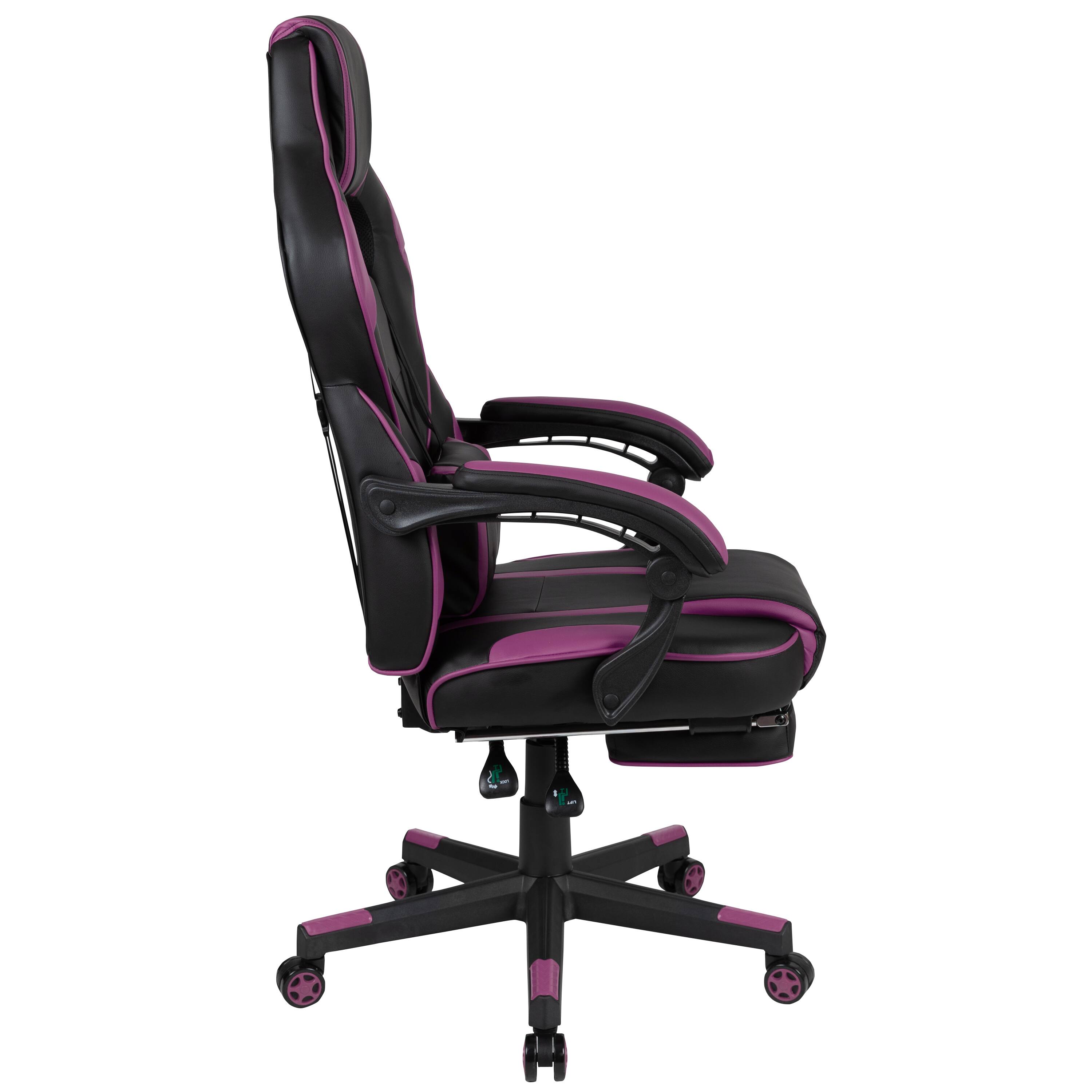 Alt View 7. Emma + Oliver - Ergonomic Gaming Chair -Recline Back/Arms, Footrest, Massaging Lumbar - Black with Purple Trim.