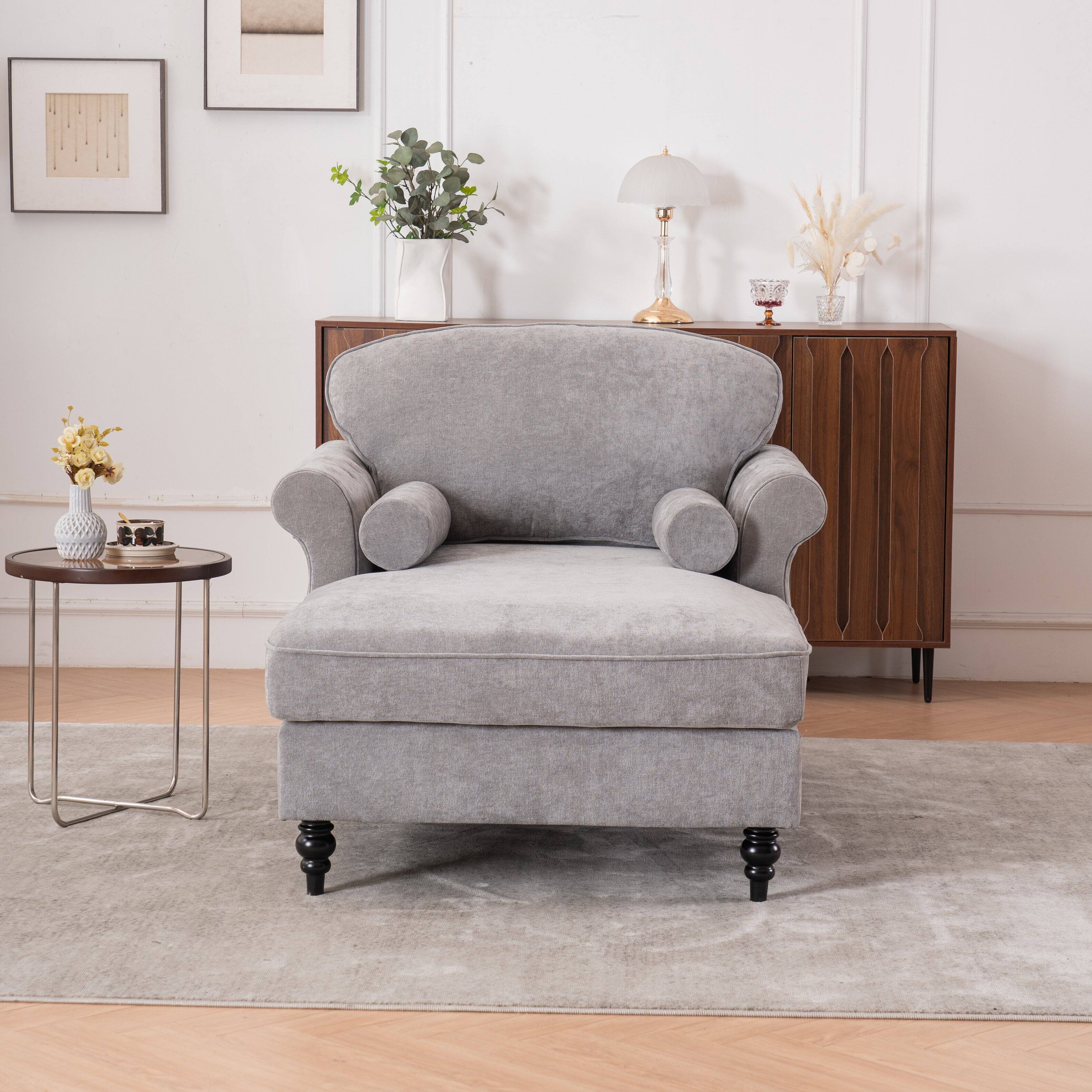 Alt View 2. Trinkets Crazed - Oversized Chaise Lounge Indoor,Chenille Single Sofa Bed with Wide Seat Upholstered Reclining Sleeper Armchair - light gray.
