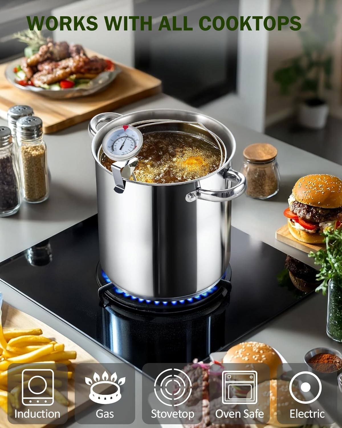 WORKS WITH ALL COOKTOPS

- Induction
- Gas
- Stovetop
- Oven Safe
- Electric
