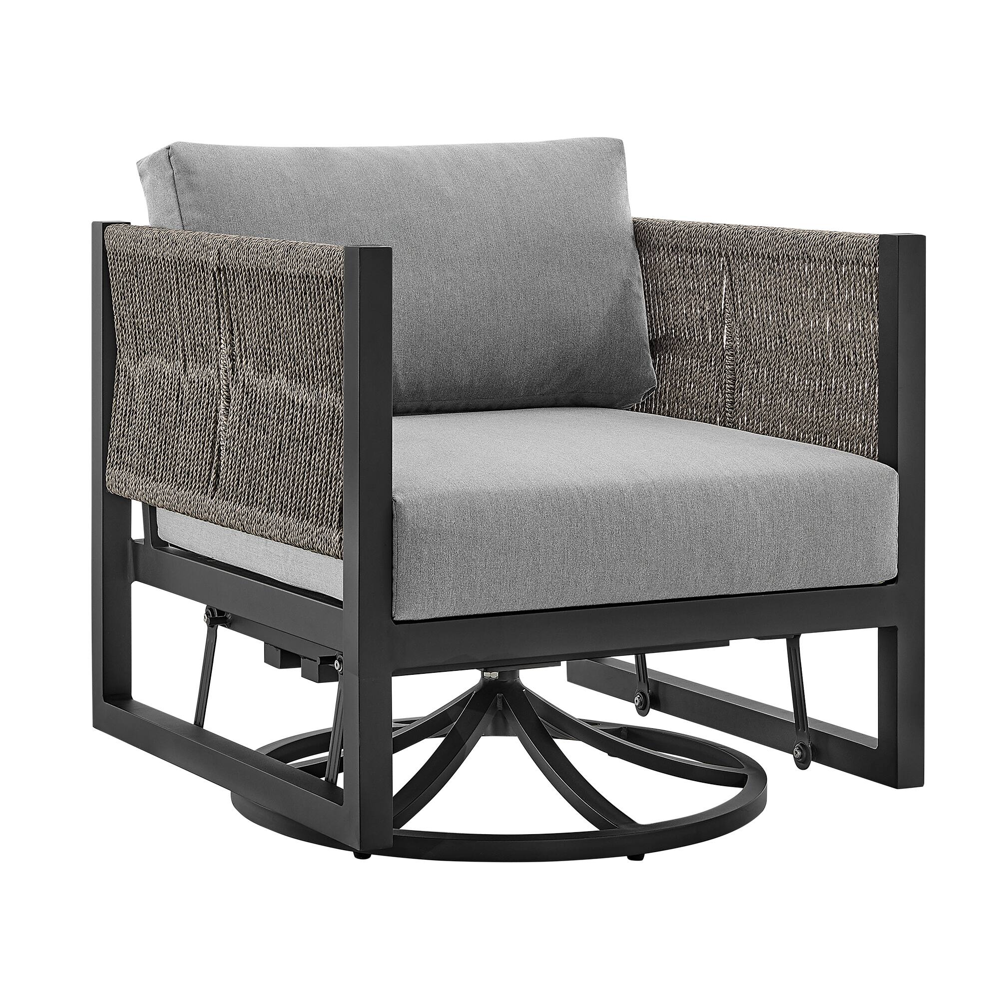 Front. Armen Living - Cuffay Outdoor Patio Swivel Glider Lounge Chair in Black Aluminum with Gray Cushions - Dark Gray.