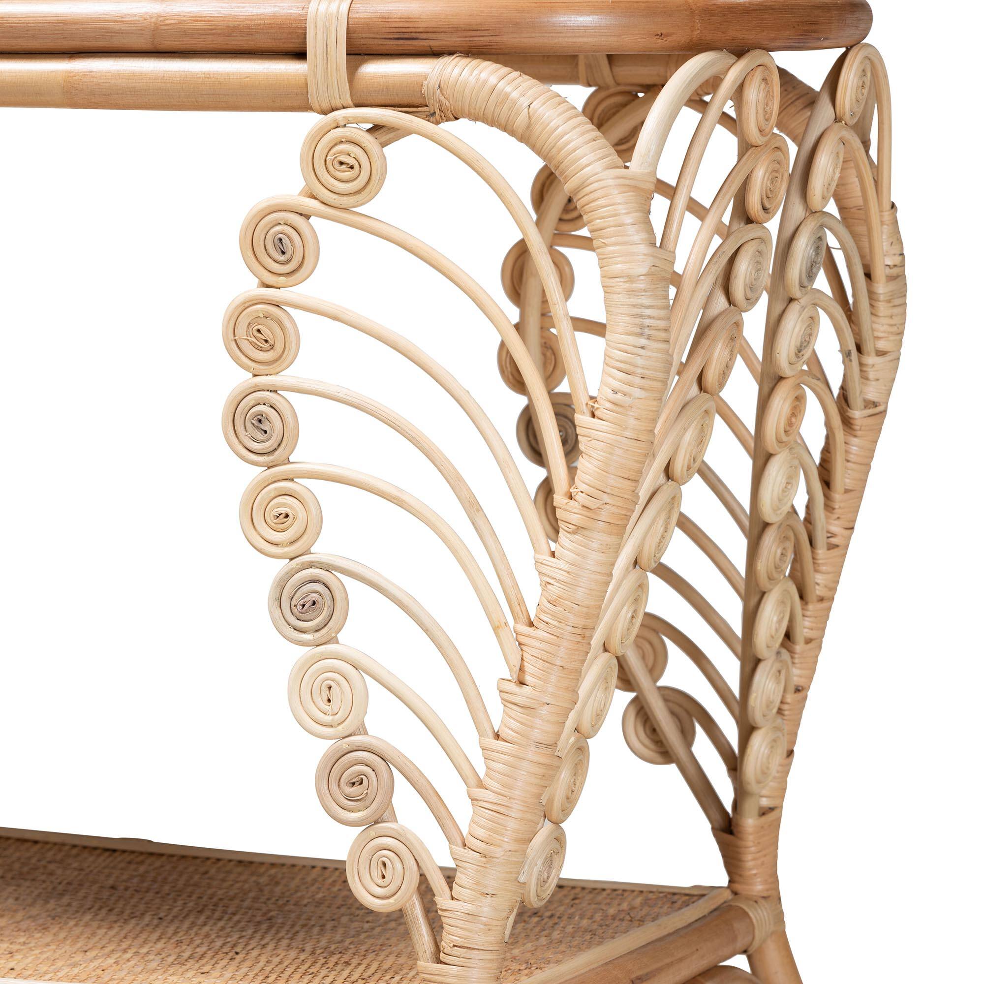 Back. bali & pari - Bastet Modern Bohemian Rattan 2-Tier Console Table - Natural Brown.