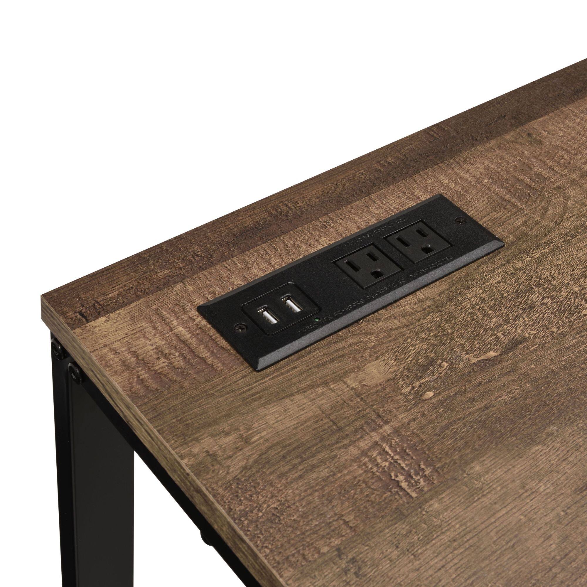 Left. GOODSILO - Modern Walnut and Black Writing Desk with Built-in USB Charging Port for Home Office - Black+Walnut.