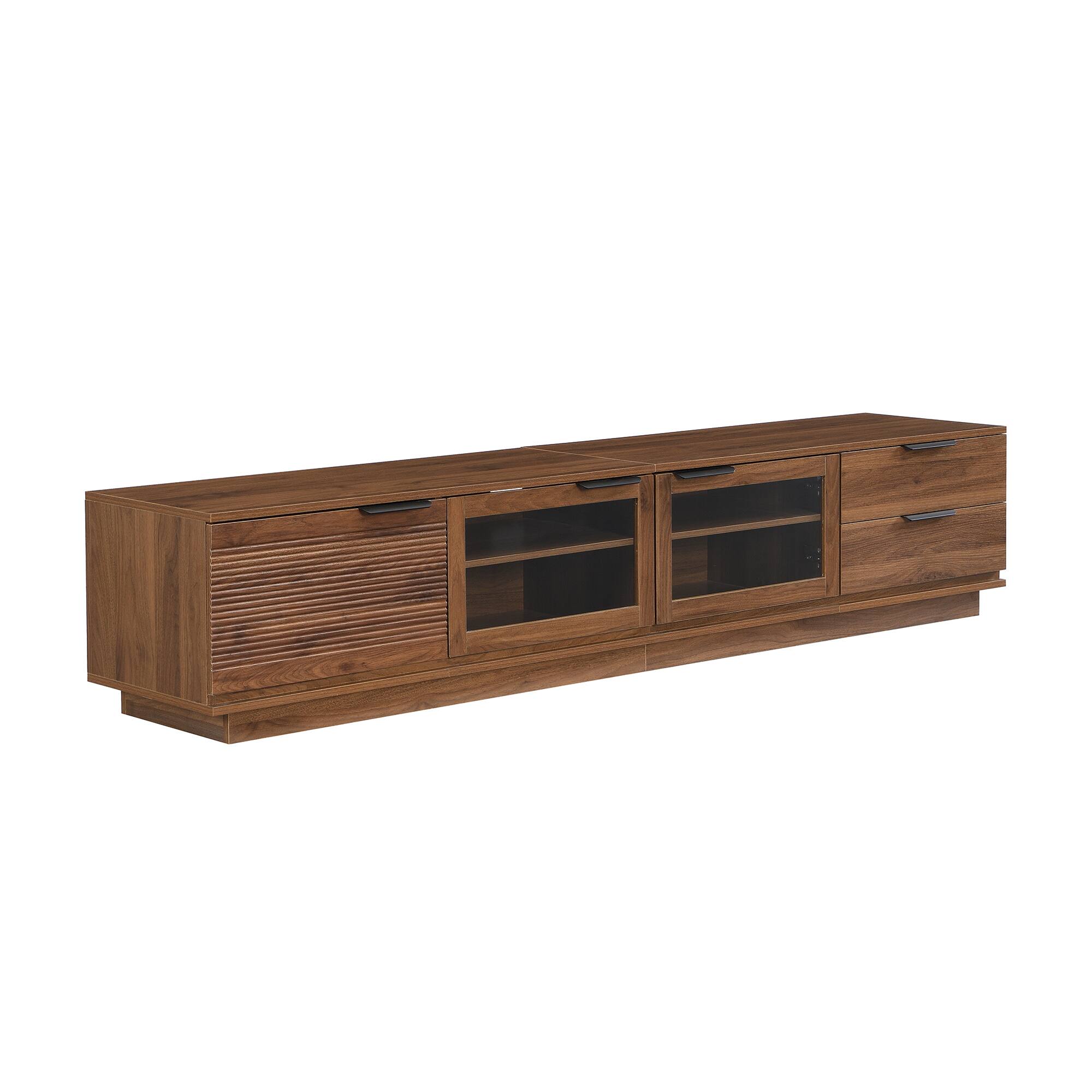Alt View 6. MERAVOM - Mid-Century Modern TV Stand for TVs Up to 85", Entertainment Center with Storage Cabinets and 2 Drawers for Living Room - Walnut.