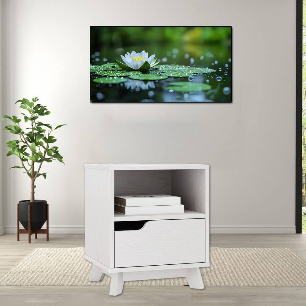 Hivvago - Retro Style Nightstand with Storage Drawer and Open Compartment - White